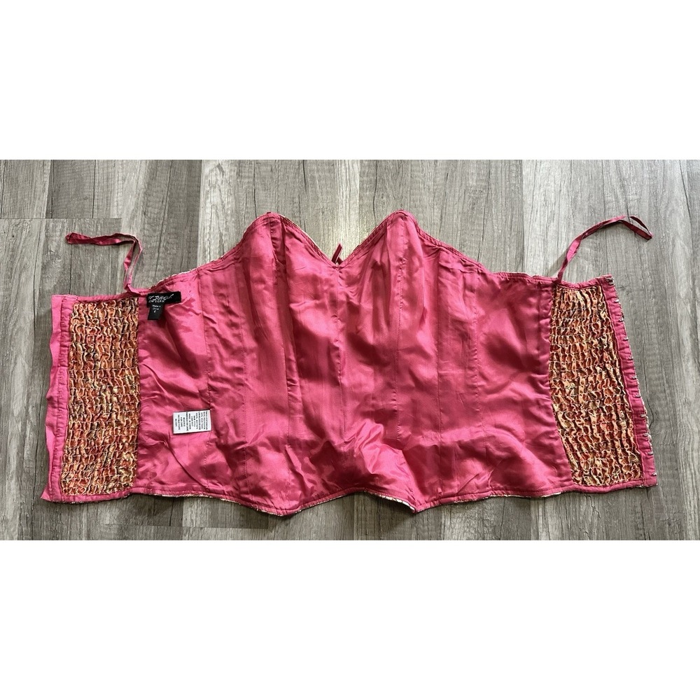 Betsy Johnson Strapless Brocade Butterfly Pink Velvet Sweetheart Corset Size 6 - Picture 12 of 16